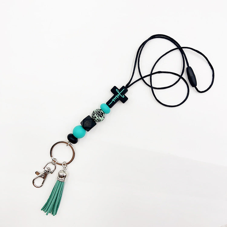Wholesale Cross Silicone Bead Hanging Rope Certificate Keychain